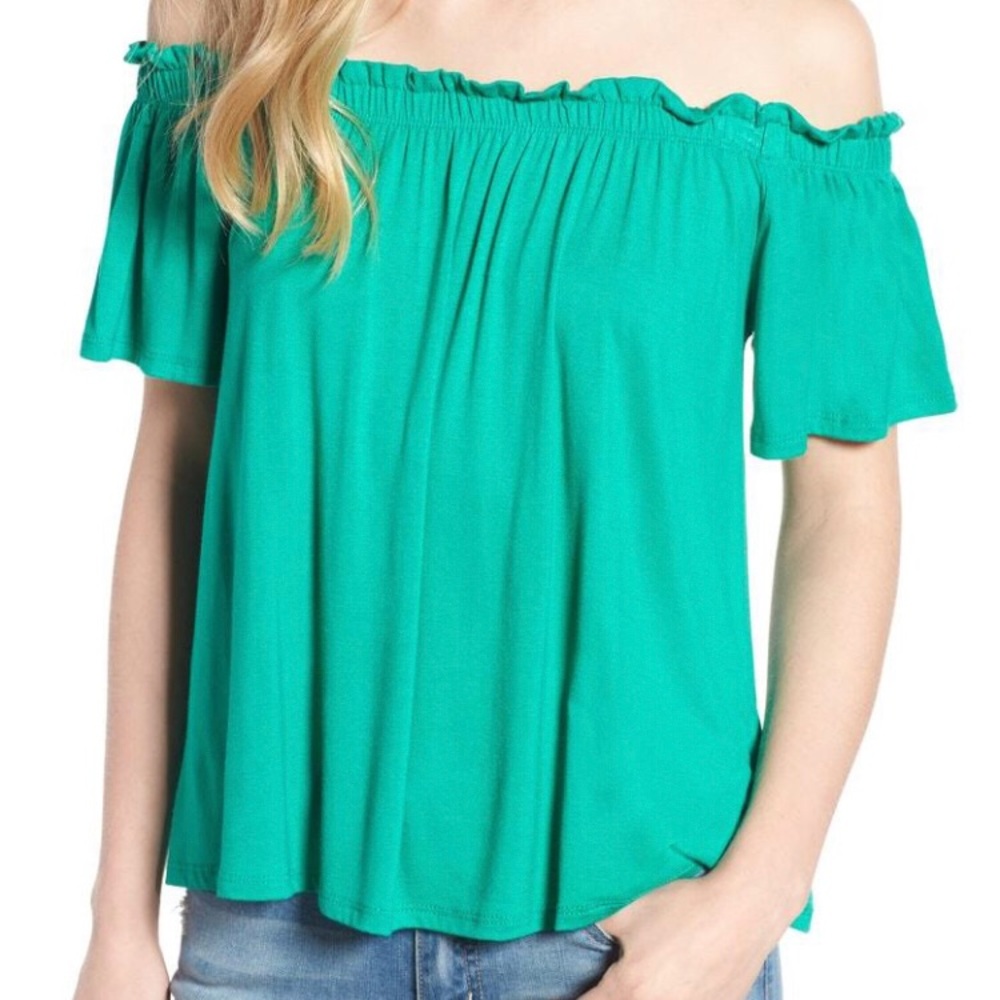 NEW Bobeau Off Shoulder Top, Size XXS, Green